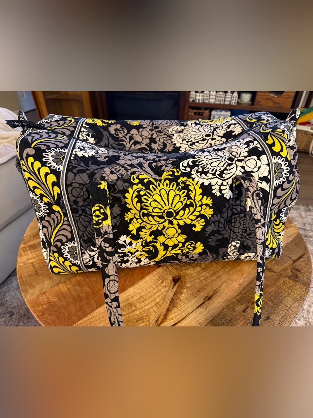Vera Bradley Baroque Large Duffel BLACK YELLOW Weekender Carry Travel bag